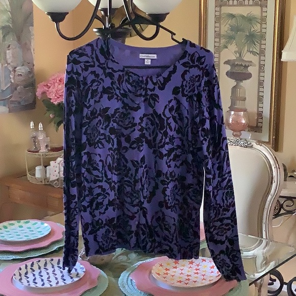 Cardigan by Croft & Barrow button down purple and black floral size medi… - Picture 1 of 6